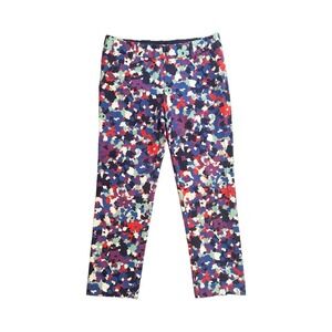 Tory Burch Women's Cropped Skinny Floral Pants Size 4‎ Logo Print Stretch Cotton